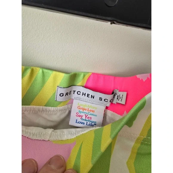 Gretchen Scott Tropical Print Pull On Skirt Women Size Medium Neon Pink Green - Picture 4 of 10